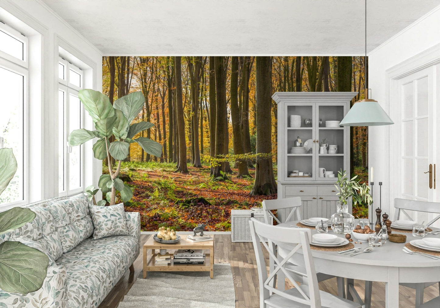 Wooded area Gilded Woods Wallpaper Wall Mural panoramic photo.