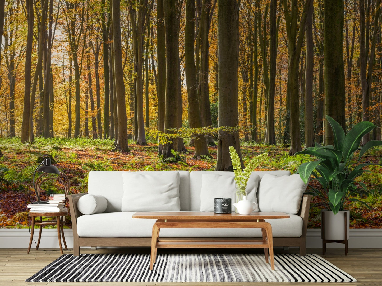 Textured forest Gilded Woods Wallpaper Wall Mural floor detail.