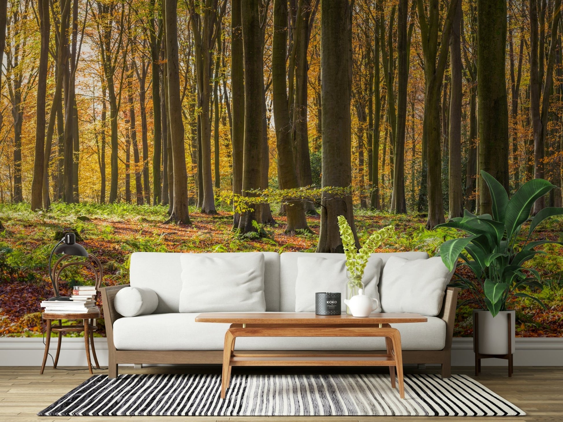 Textured forest Gilded Woods Wallpaper Wall Mural floor detail.