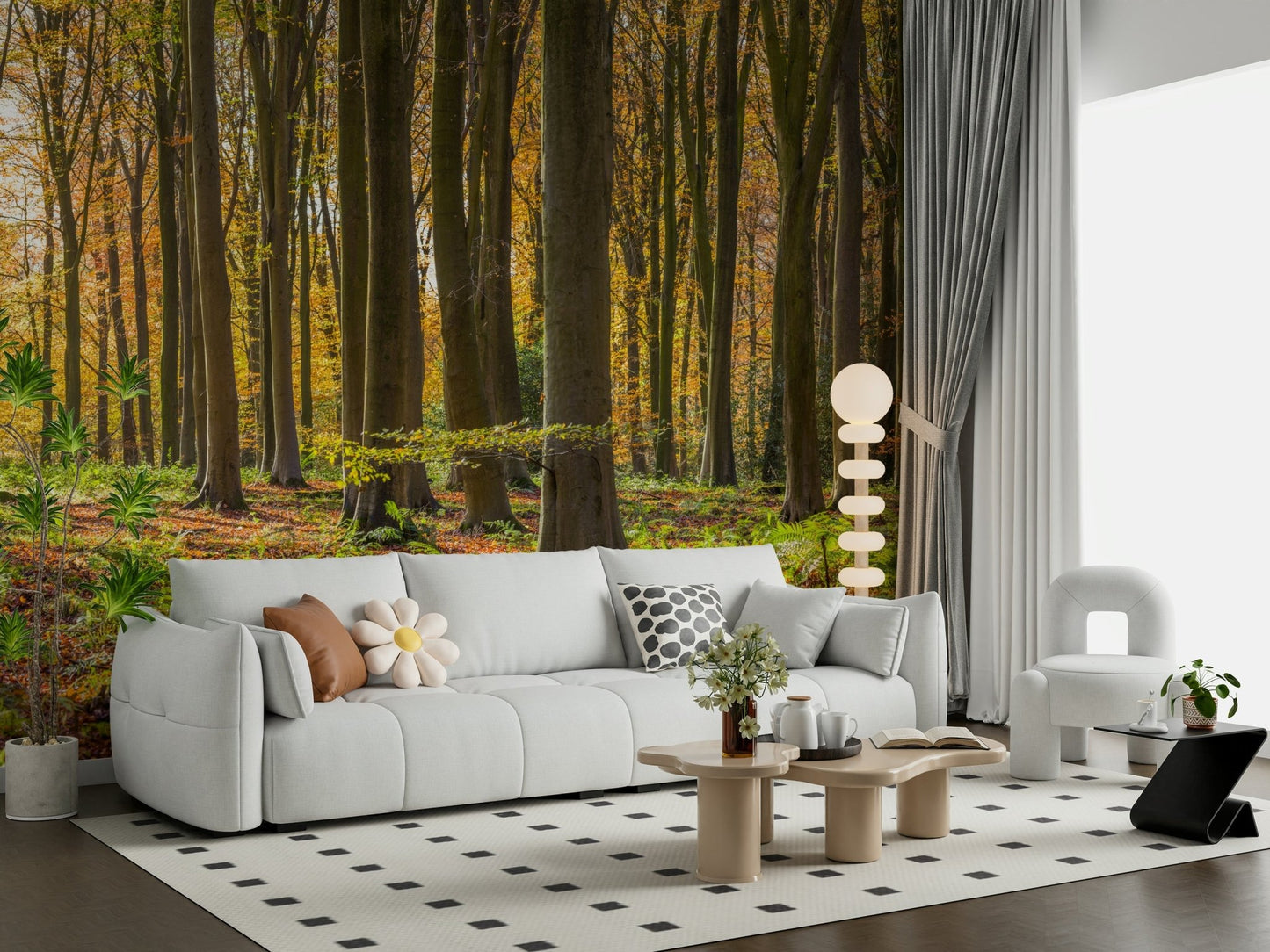 Golden light Gilded Woods Wallpaper Wall Mural through woods.