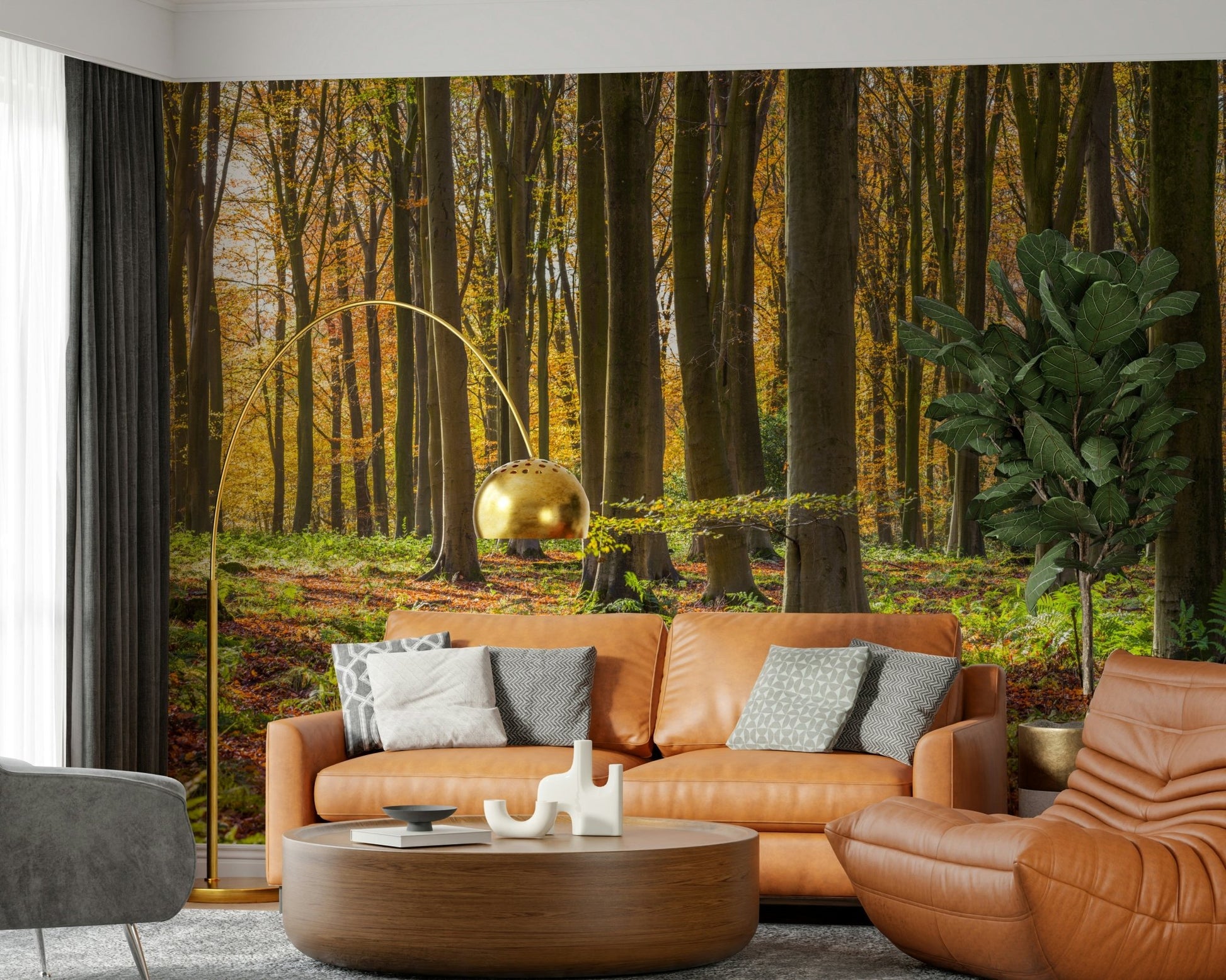 Peaceful natural Gilded Woods Wallpaper Wall Mural scene graphic.