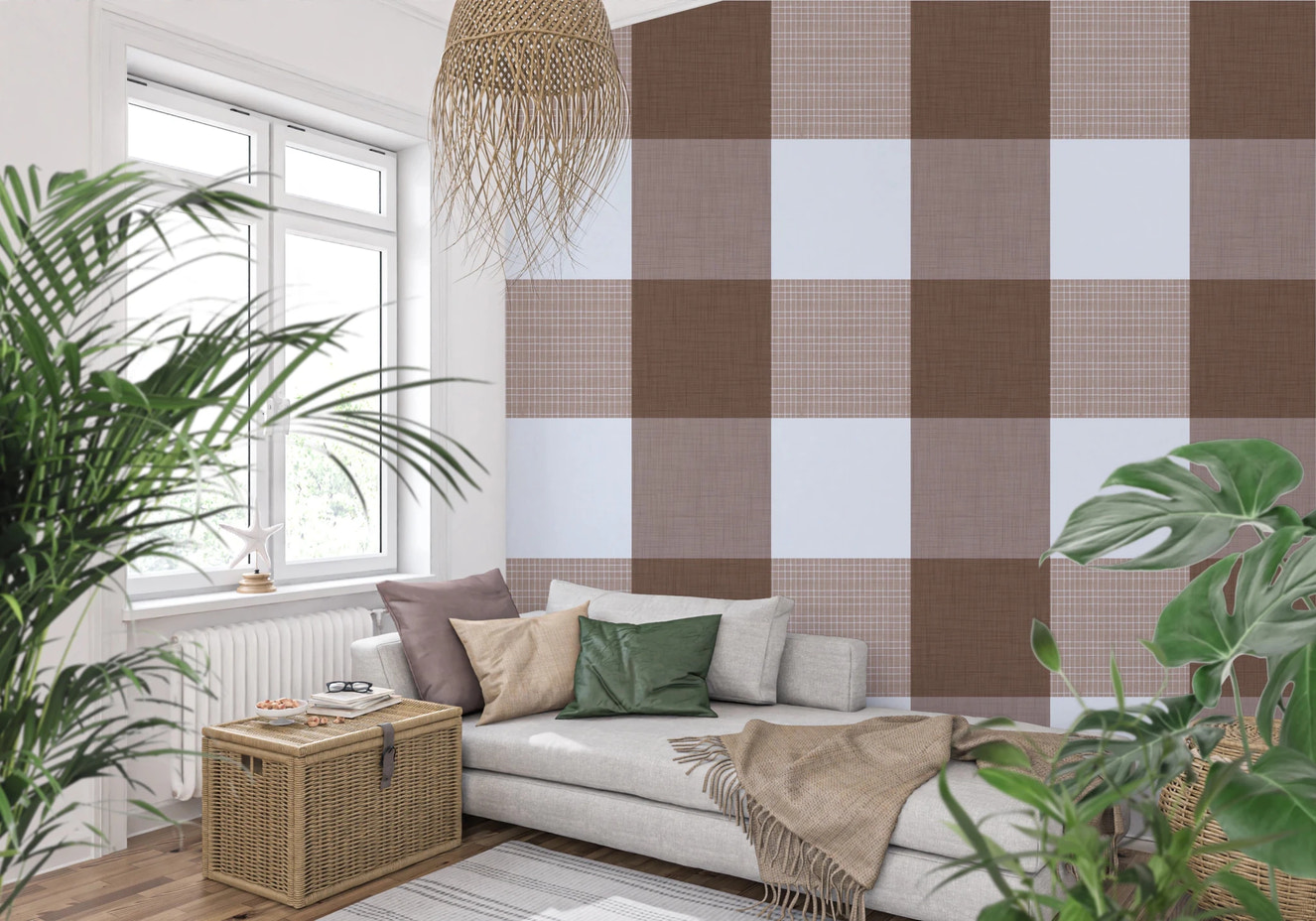 Gingham Mocha Borwn Linen Texture Country  Wallpaper⁠