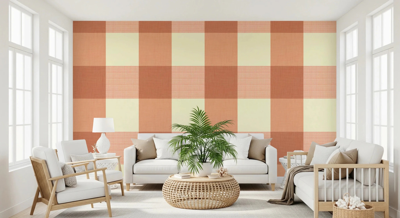 Gingham Peach Linen Texture Country  Wallpaper⁠
