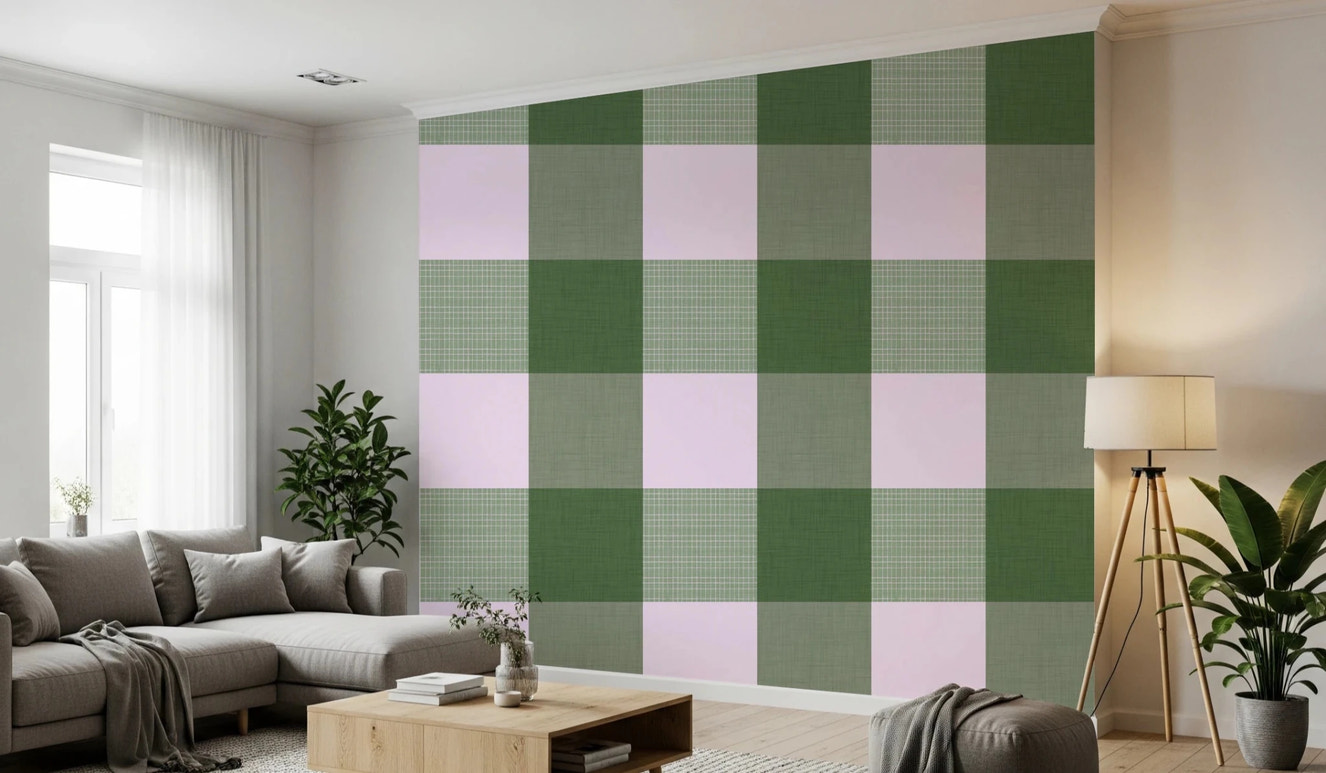 Gingham Sage Linen Texture Country  Wallpaper⁠