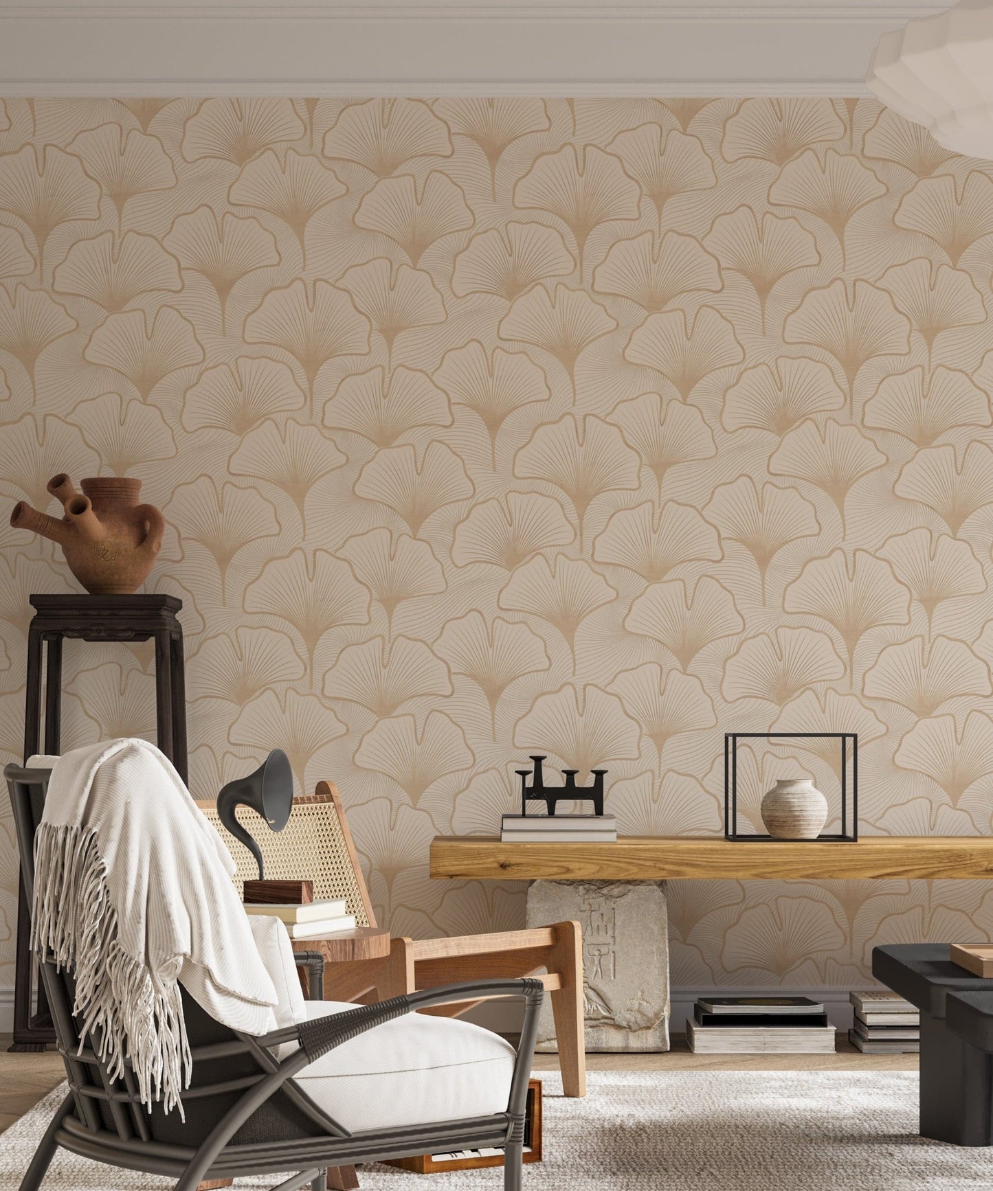 Neutral ginkgo leaves wallpaper GD158


