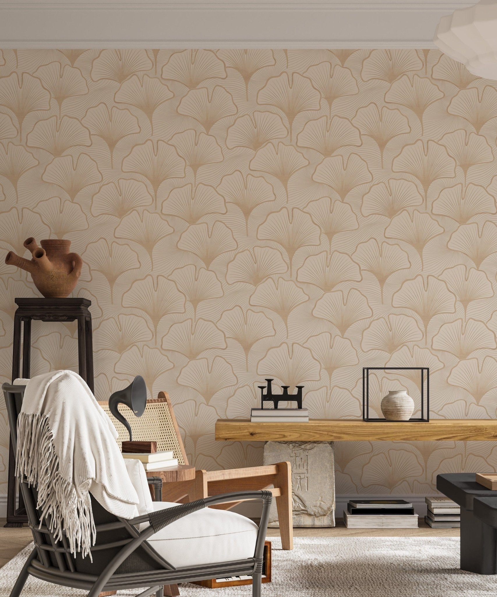 Neutral ginkgo leaves wallpaper GD158


