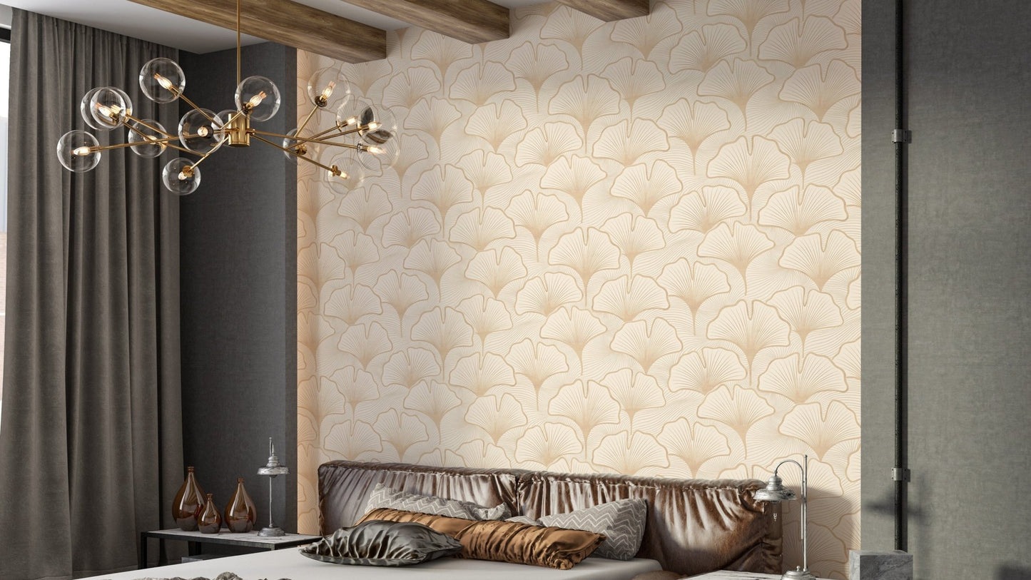Soft cream ginkgo botanical print GD158

