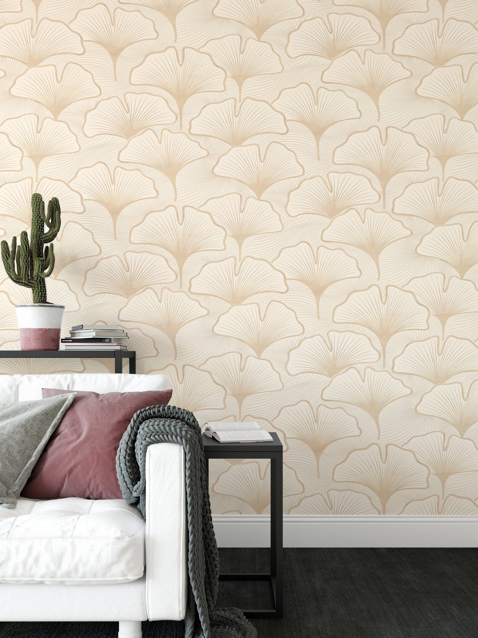 Subtle lined ginkgo leaves design GD158


