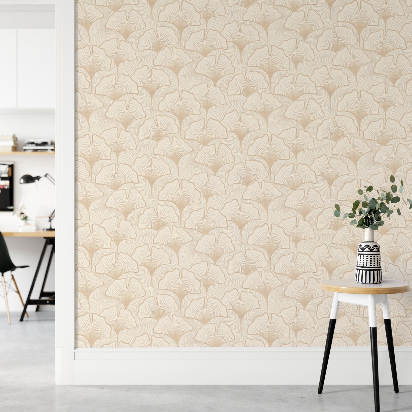 Calm ginkgo leaf wall background GD158



