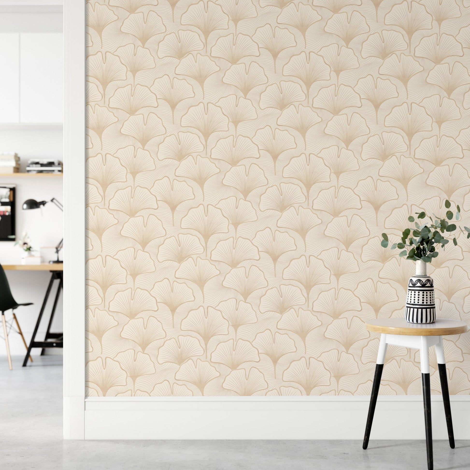 Calm ginkgo leaf wall background GD158


