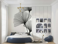 Ginkgo Line wallpaper featuring organic patterns in a dining area.