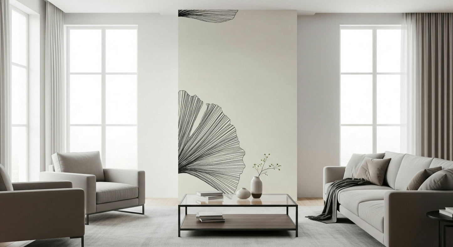 Artistic foliage wallpaper for a quiet home library or study.