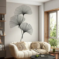 Elegant ginkgo leaf wall mural for a contemporary flat lounge.