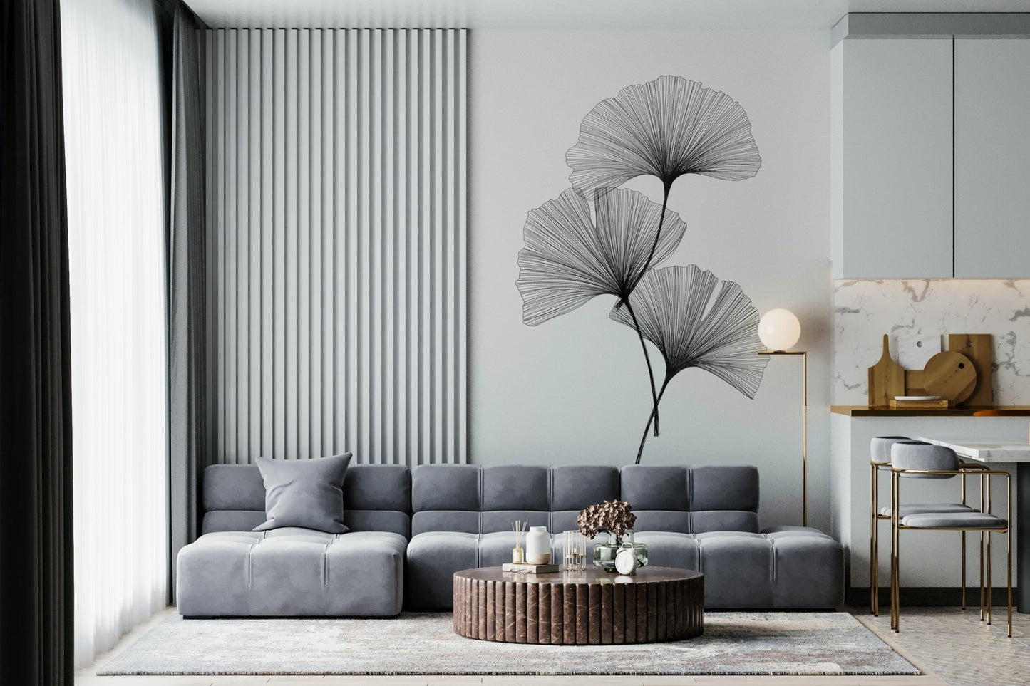 High-quality botanical wallpaper for a luxury foyer entry wall.