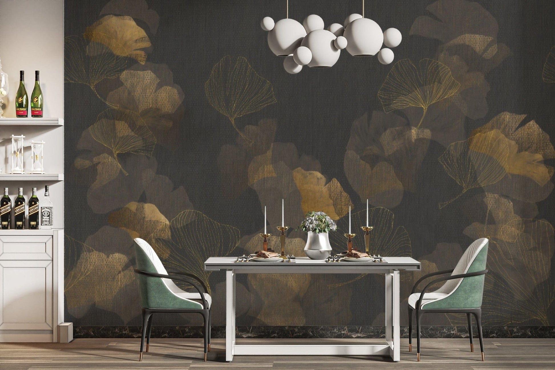 Modern Ginkgo Noir Wallpaper for Walls
