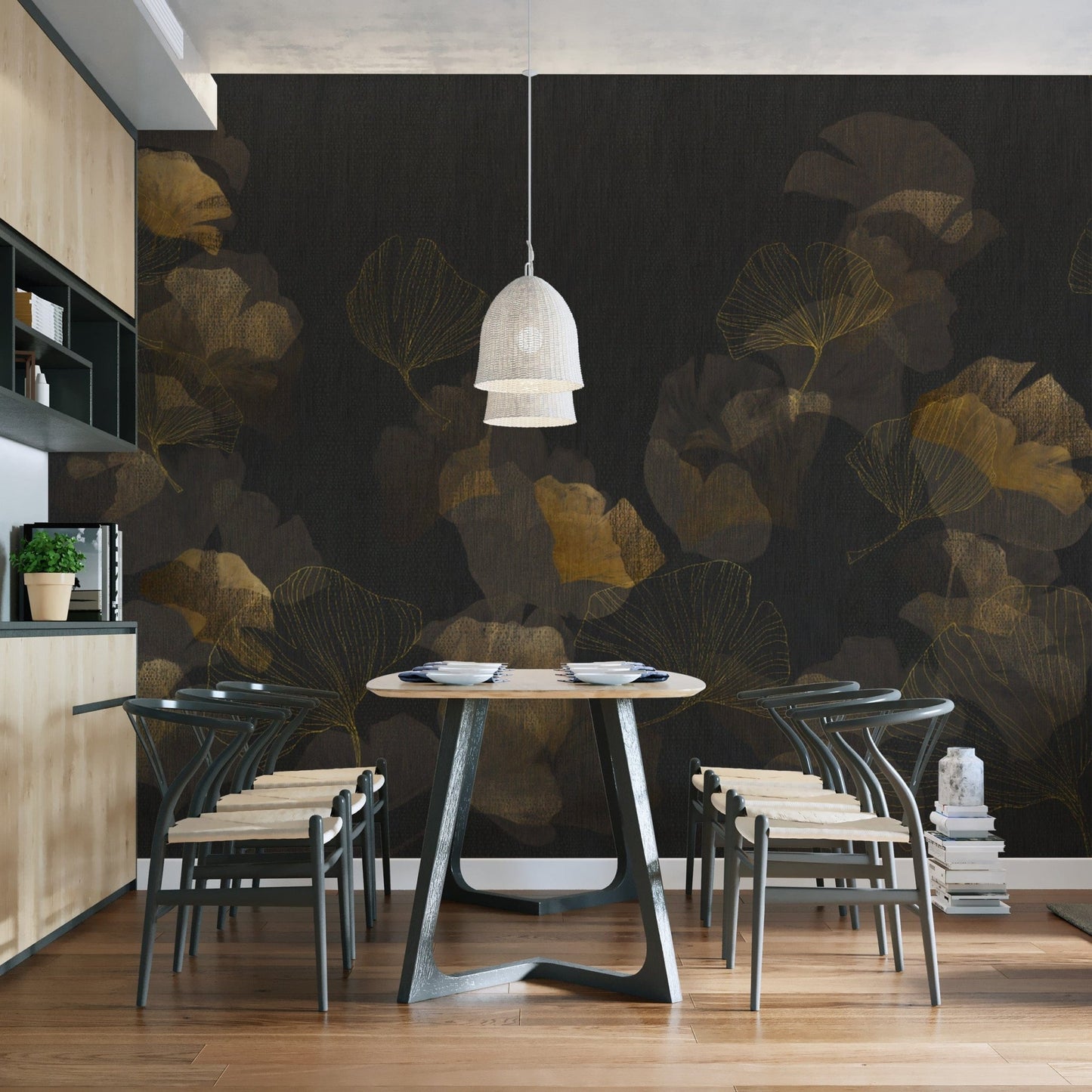 Luxury Black and Gold Ginkgo Wall Mural
