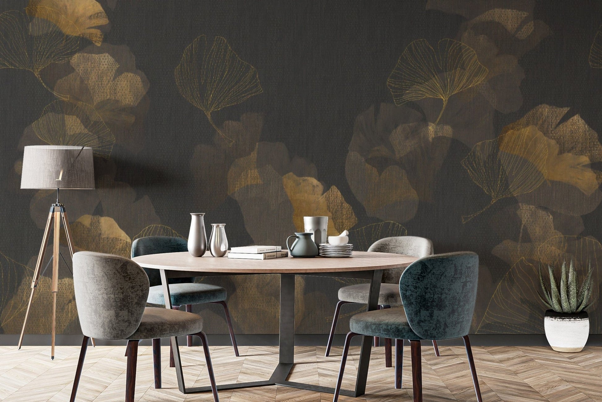 Elegant Botanical Ginkgo Leaf Wall Design

