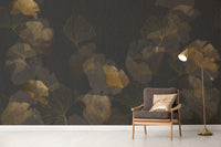 Chic Black and Gold Ginkgo Wall Mural
