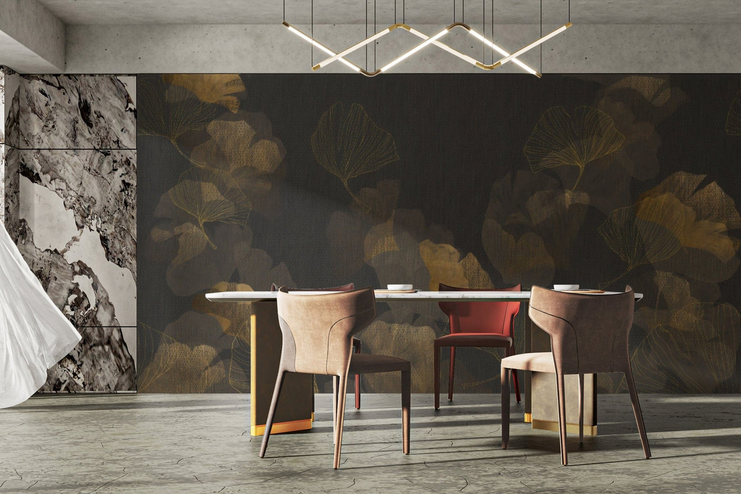 Black and Gold Botanical Wall Covering
