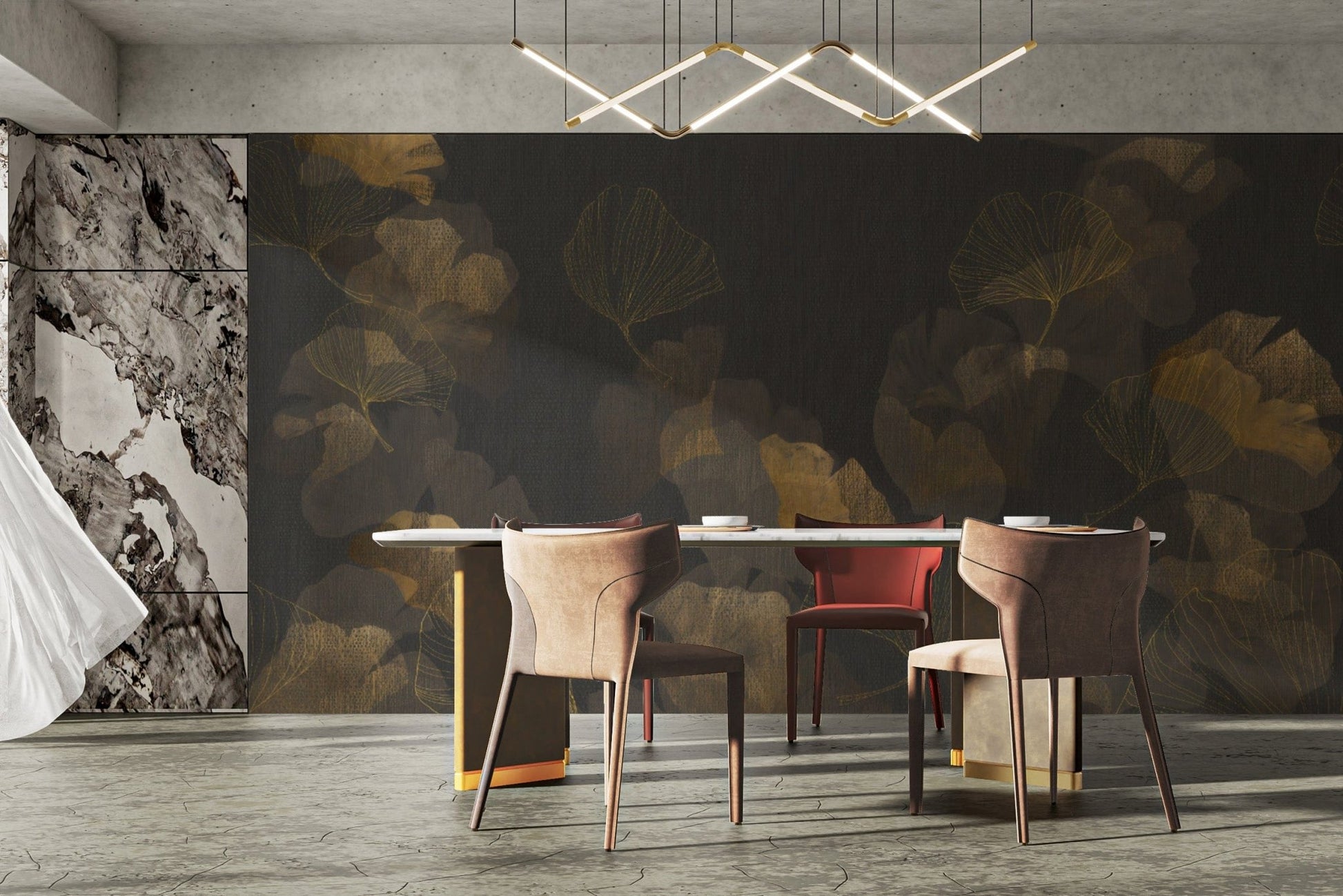 Black and Gold Botanical Wall Covering
