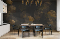 Moody Floral Wallpaper with Gold Accents
