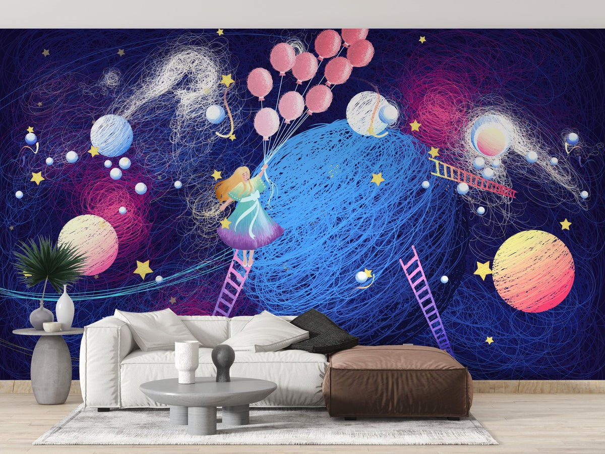 Dreamy planet wallpaper with flying balloons, A129