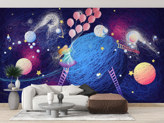 Dreamy planet wallpaper with flying balloons, A129