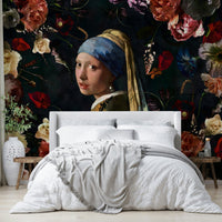 Floral renaissance wallpaper featuring famous artwork

