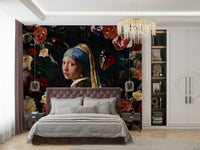 Girl with a Pearl Earring floral renaissance mural

