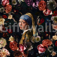 Decorative portrait mural with renaissance flowers

