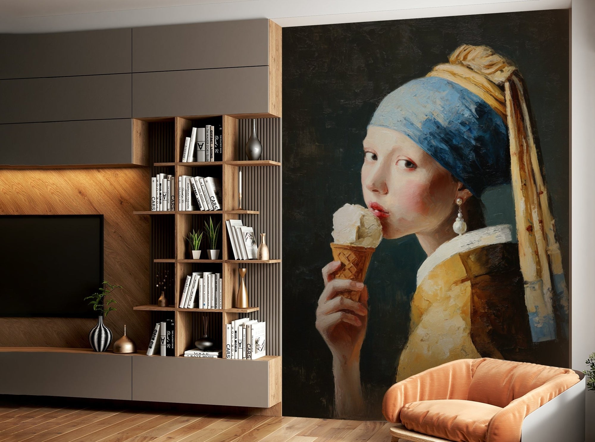 girl with pearl earring eating ice cream wall mural GD3322

