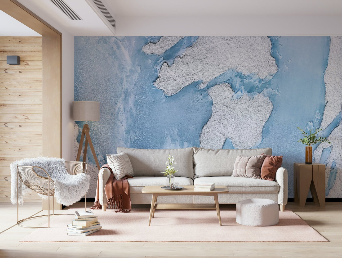 Detailed view of the layered abstract shapes in the Wall Mural.