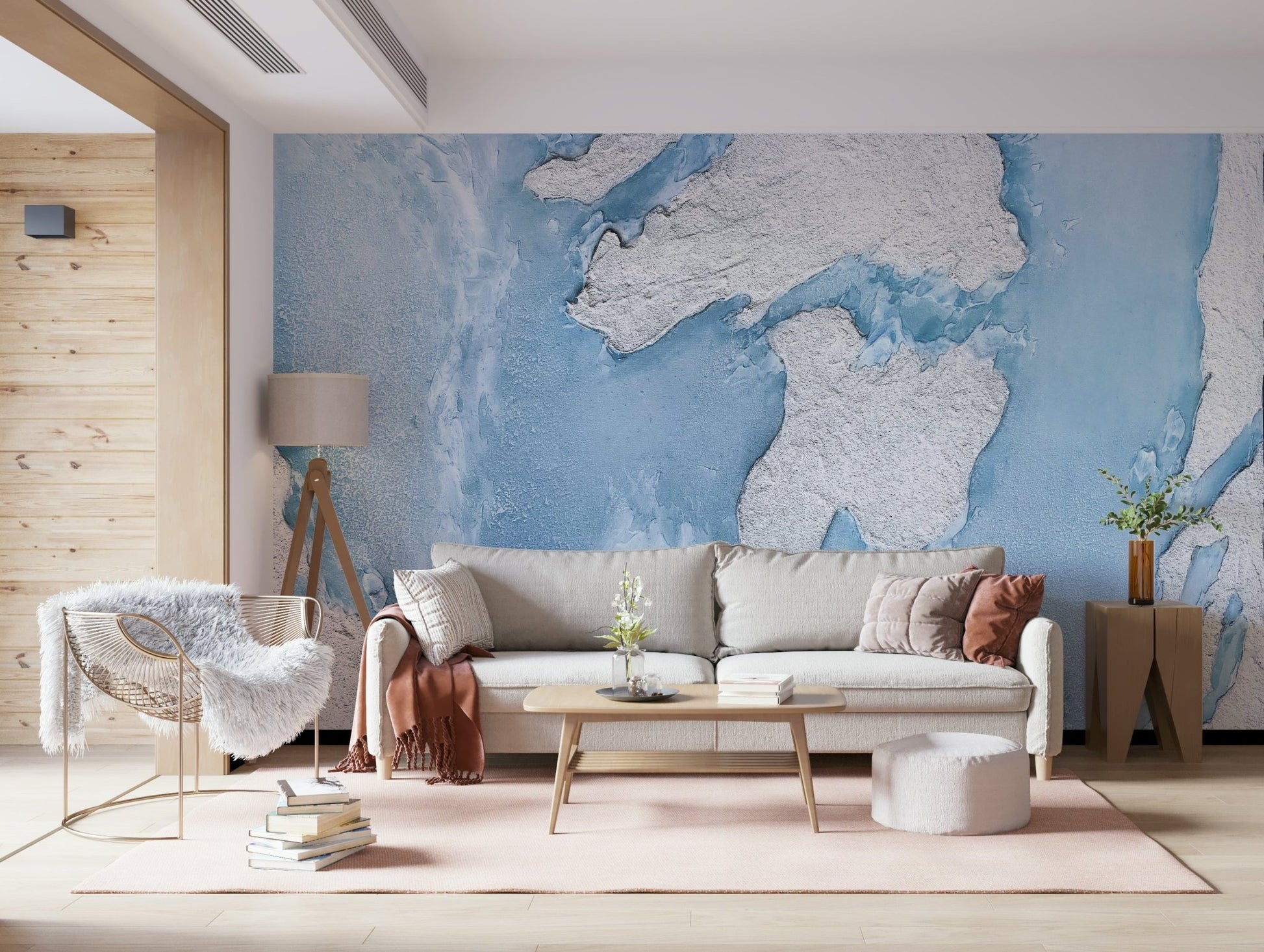 Detailed view of the layered abstract shapes in the Wall Mural.