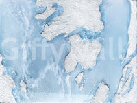 Blue and white layered texture in a modern, abstract living space mural.