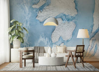 Full wall view of the complete icy blue abstract Wall Mural design.