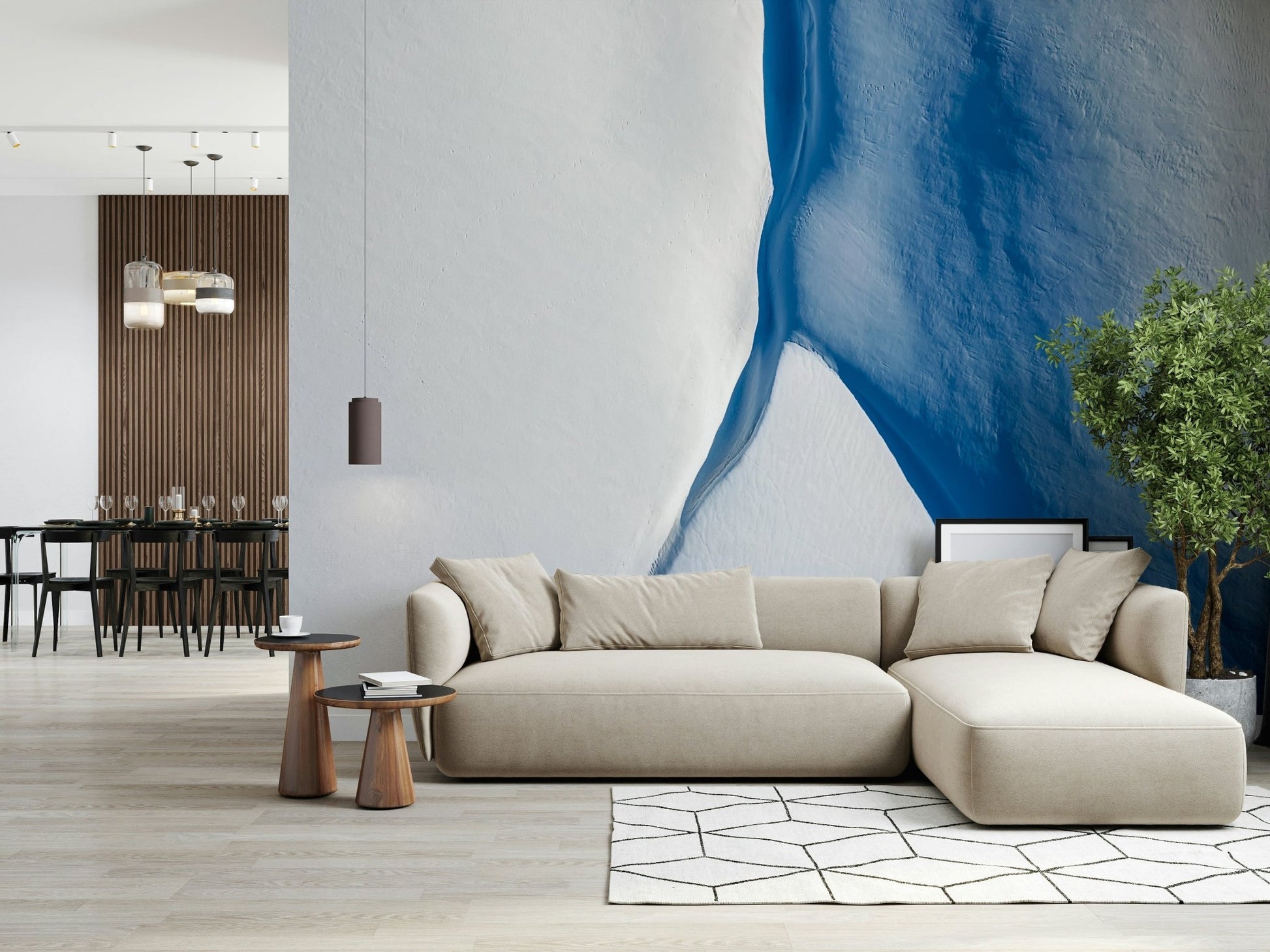 An artistic soft focus mural on minimalist wallpaper.