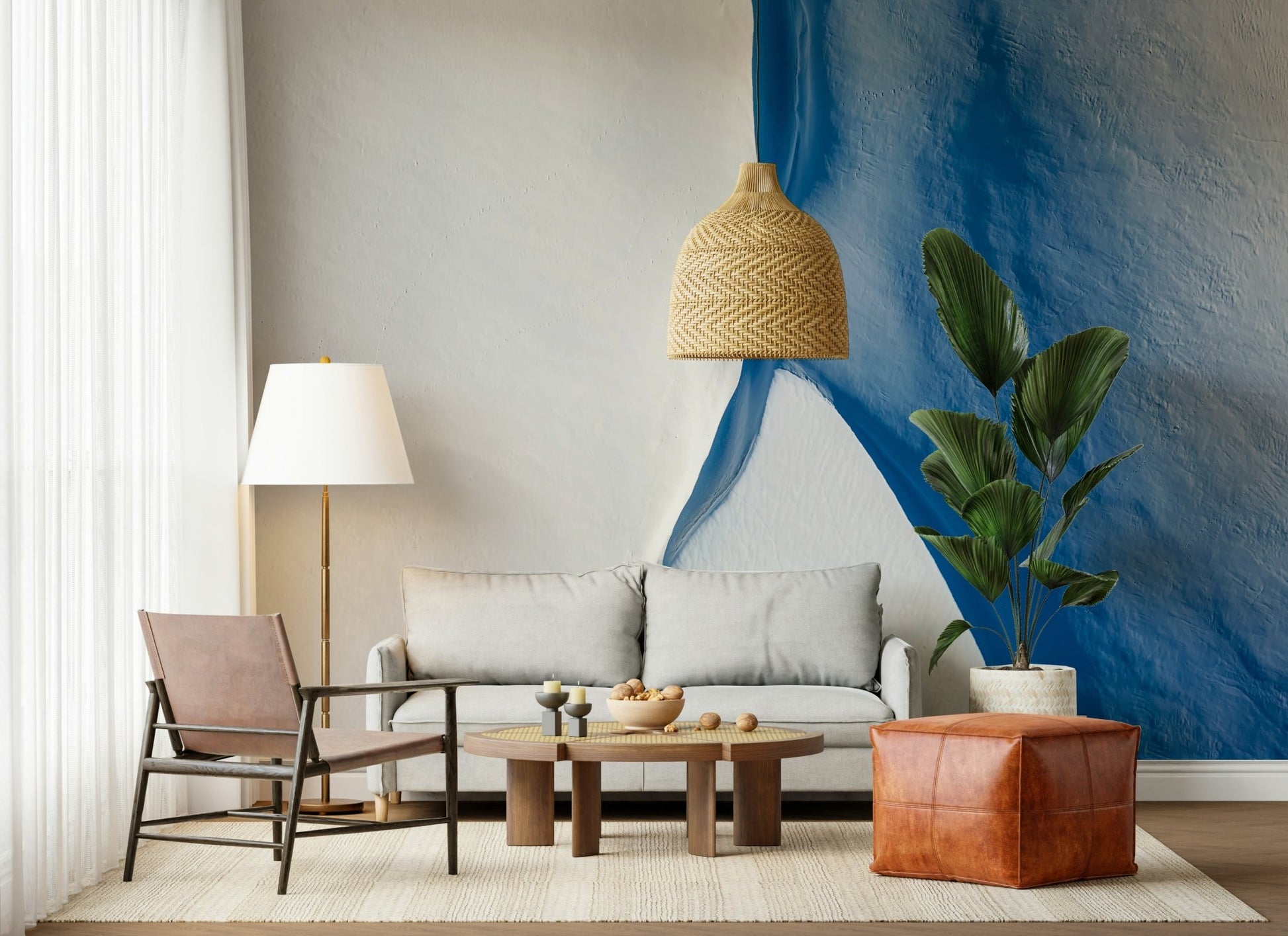 A beautiful modern art wall mural of delicate lines.