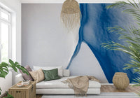 A peaceful modern abstract mural on decorative wallpaper.