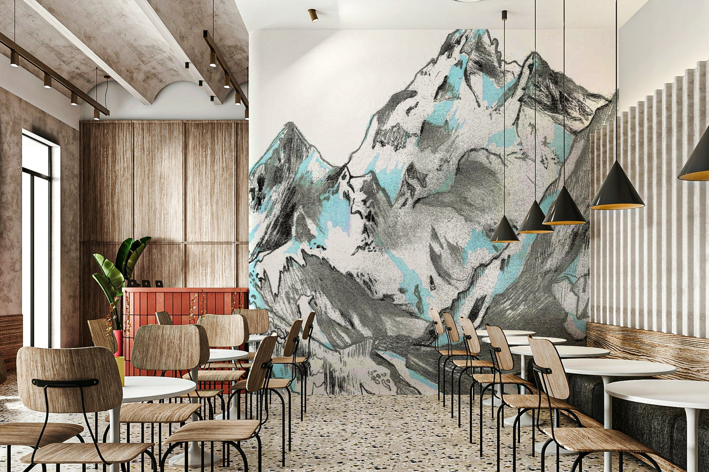 Scenic mountain wallpaper in pastel tones
