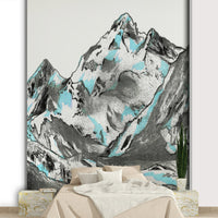 Cool-toned mural wallpaper with snow peaks
