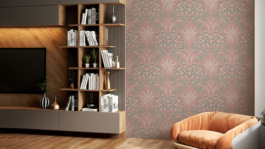 Dusky pink and cream floral pattern.

