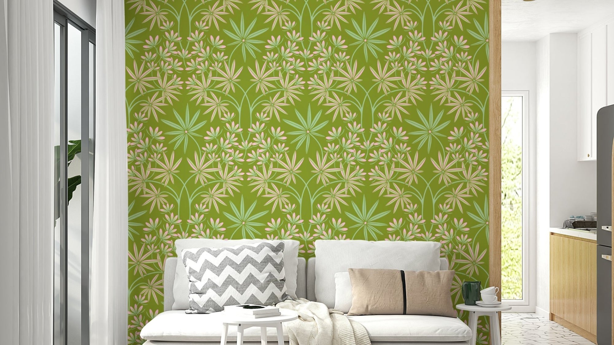 Cottage spring green colored wallpaper. GD2919

