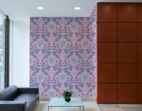 Accent wall with floral pattern.

