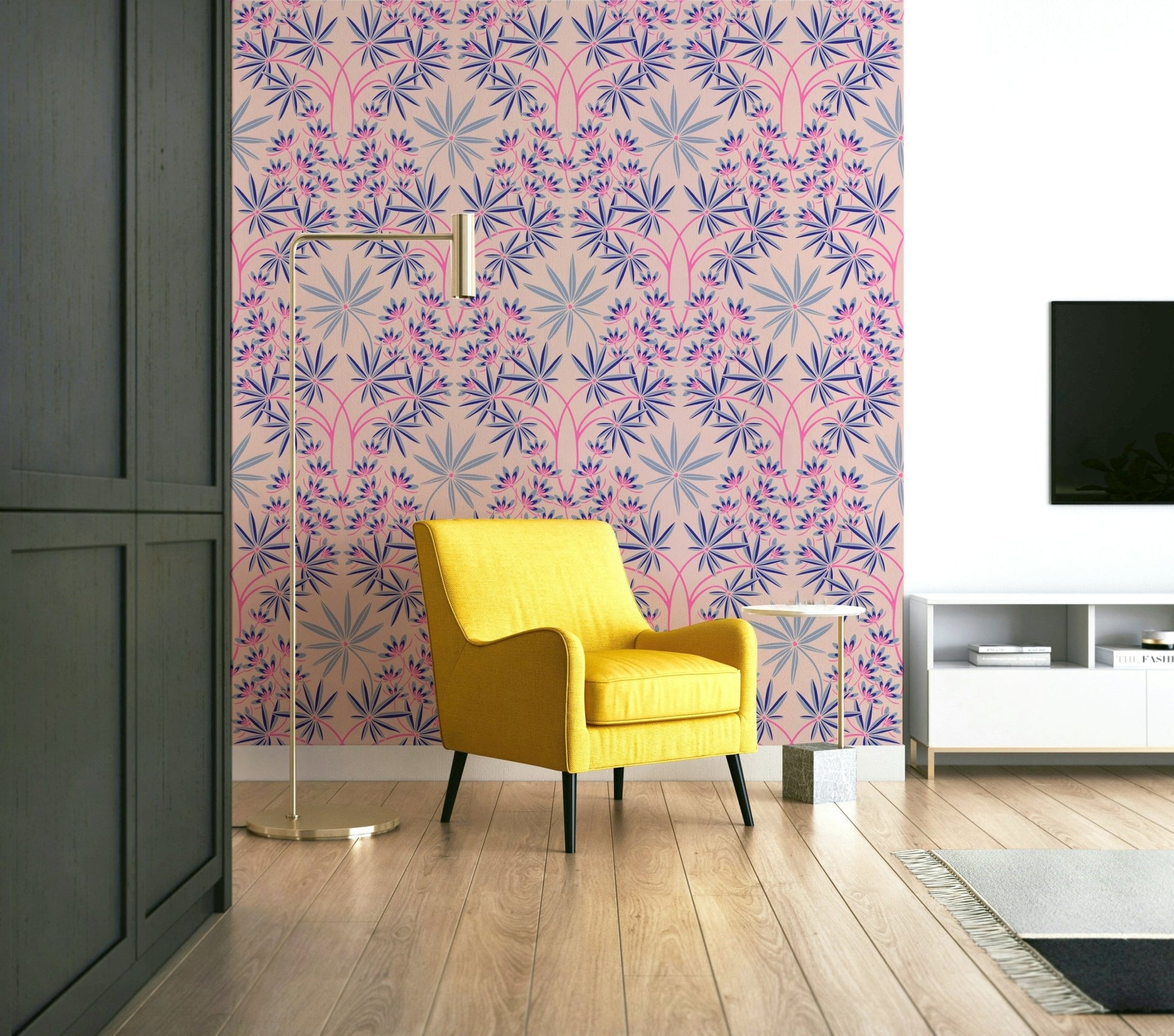 Classic floral motif wallpaper.

