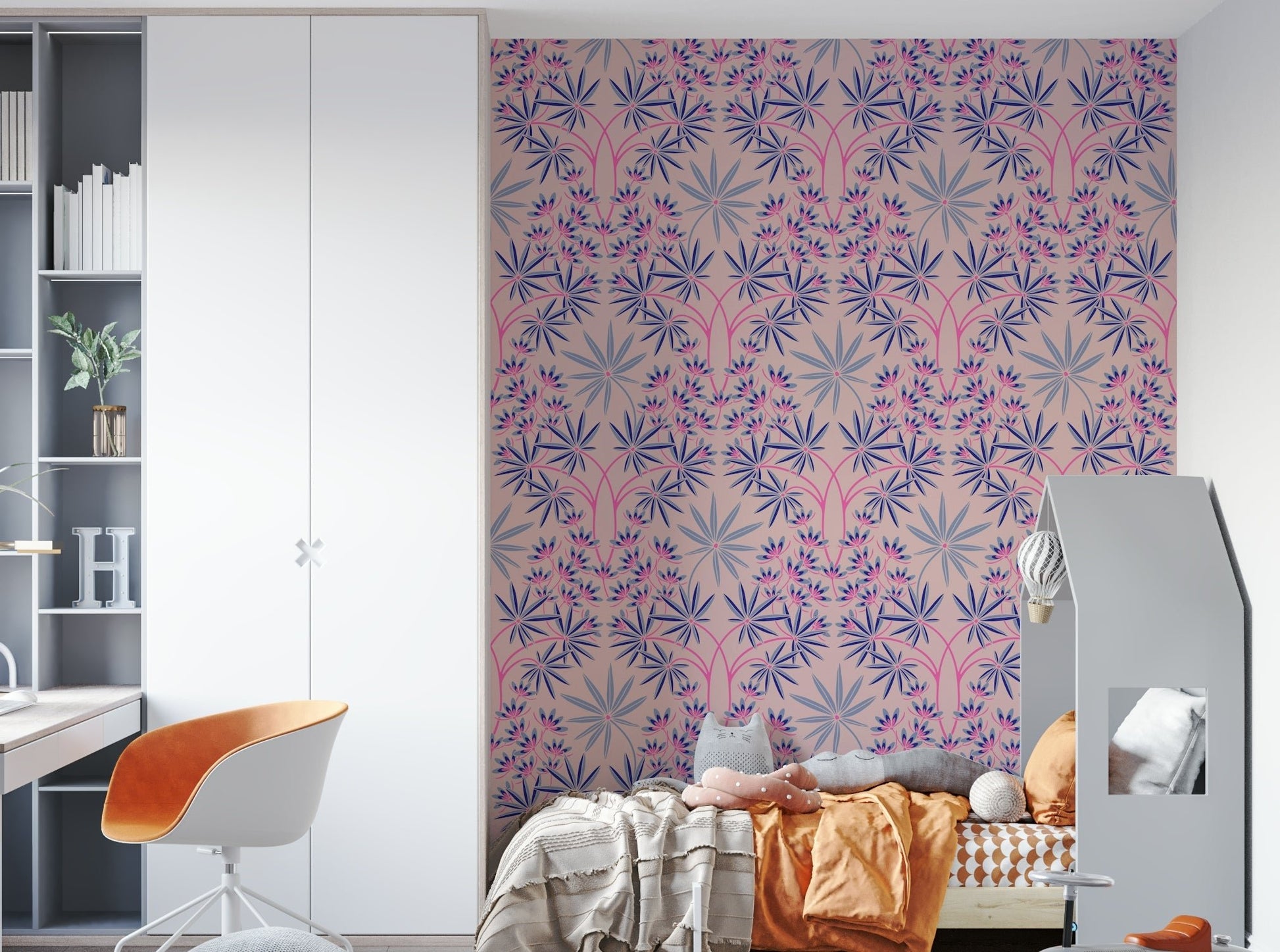 Floral damask wallpaper design.

