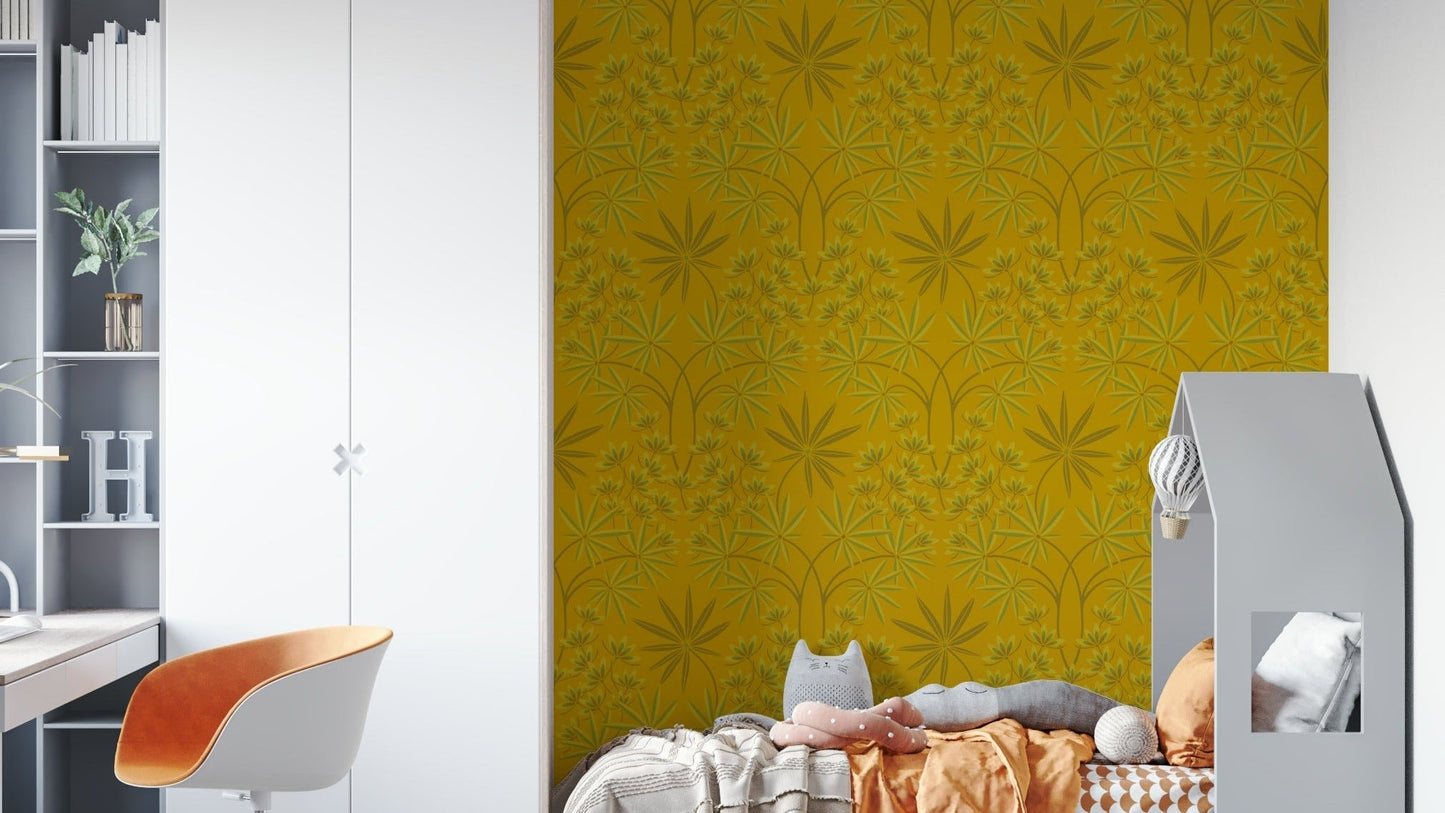 Maximalist green colored wallpaper.

