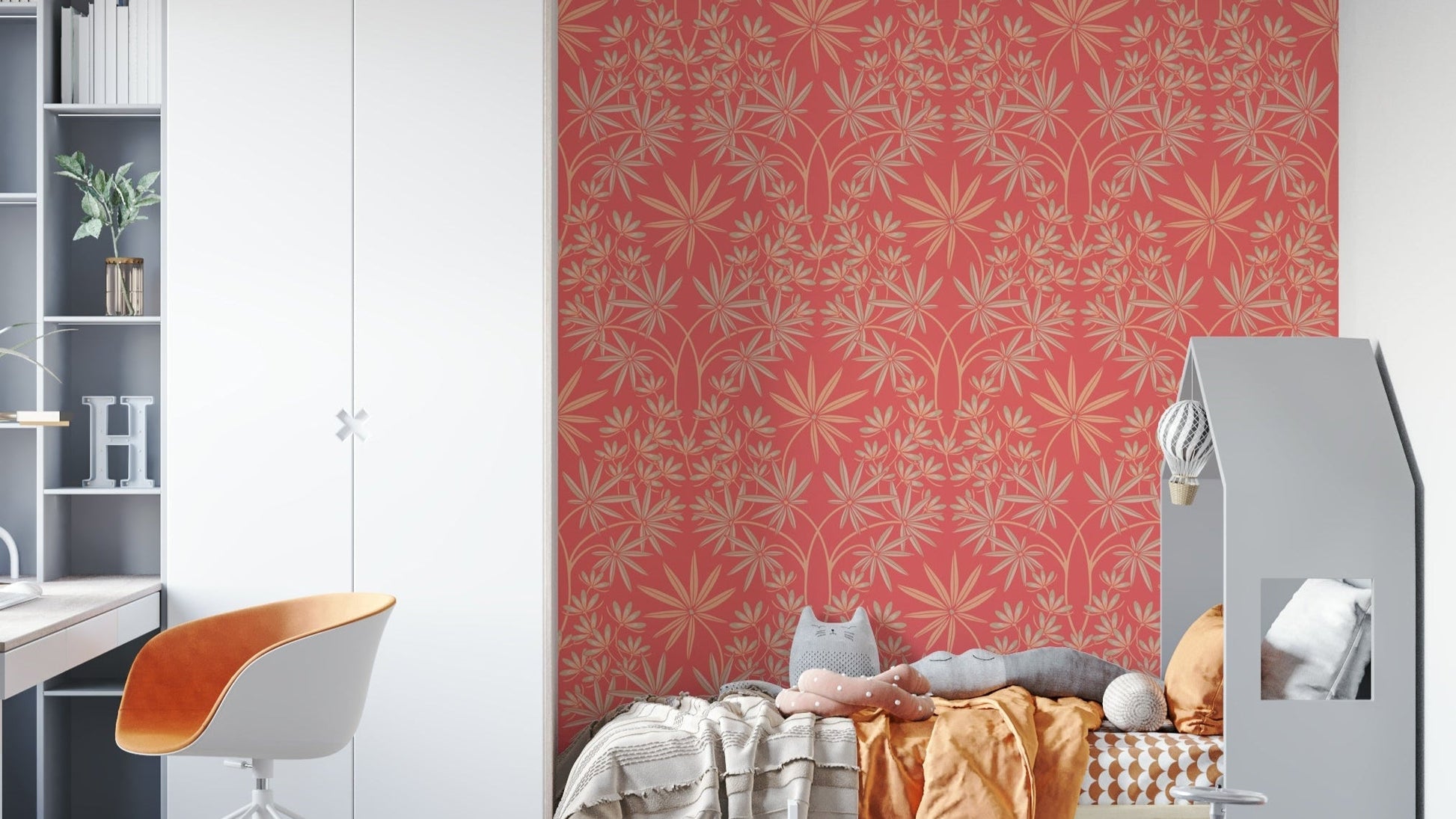 Classic floral motif wallpaper.

