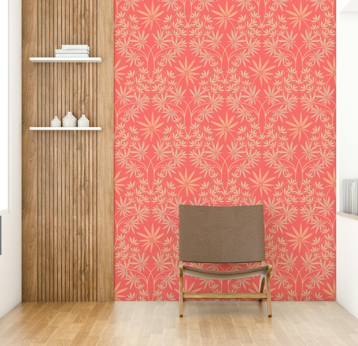 Textured damask wallpaper.


