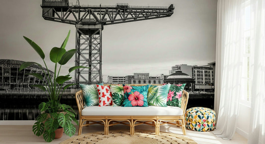 Heritage inspired city mural for a sophisticated hallway interior.