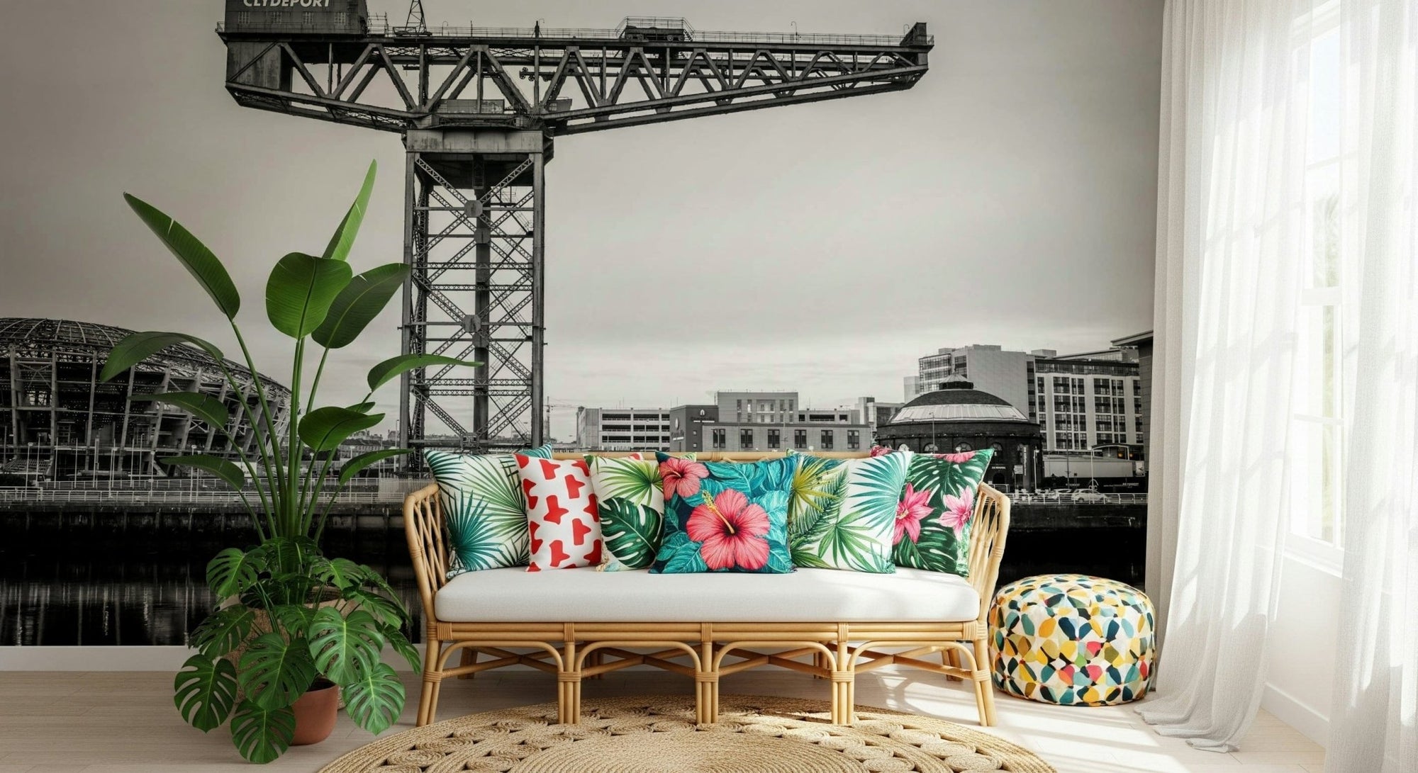 Heritage inspired city mural for a sophisticated hallway interior., GD7264
